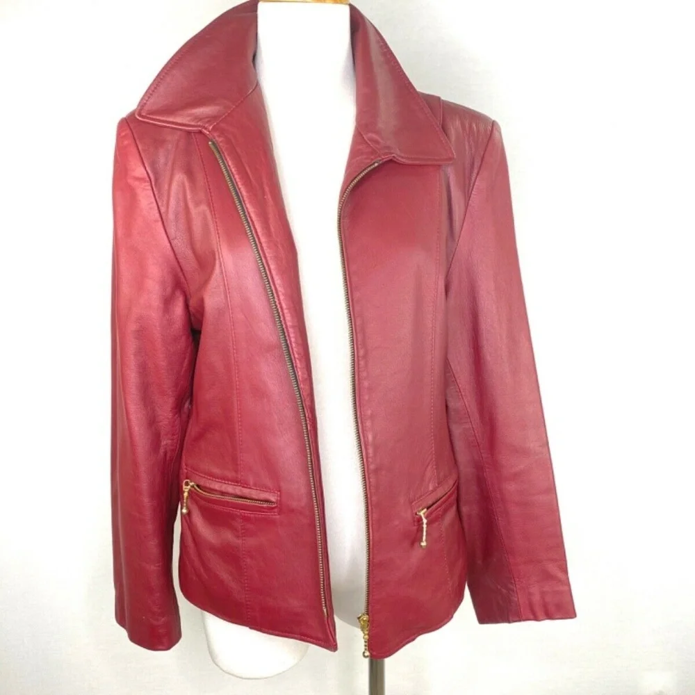 La Pelle Karpeta Moto Red Leather Jacket Coat Sz 12 - Picture 6 of 8